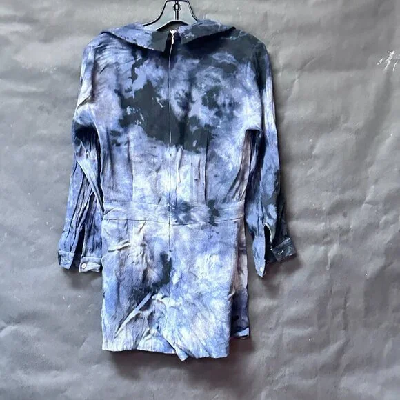 Topshop Romper Short Jumper Off-White Lace Up Club Size 6 Tie Dye Black - Picture 5 of 8